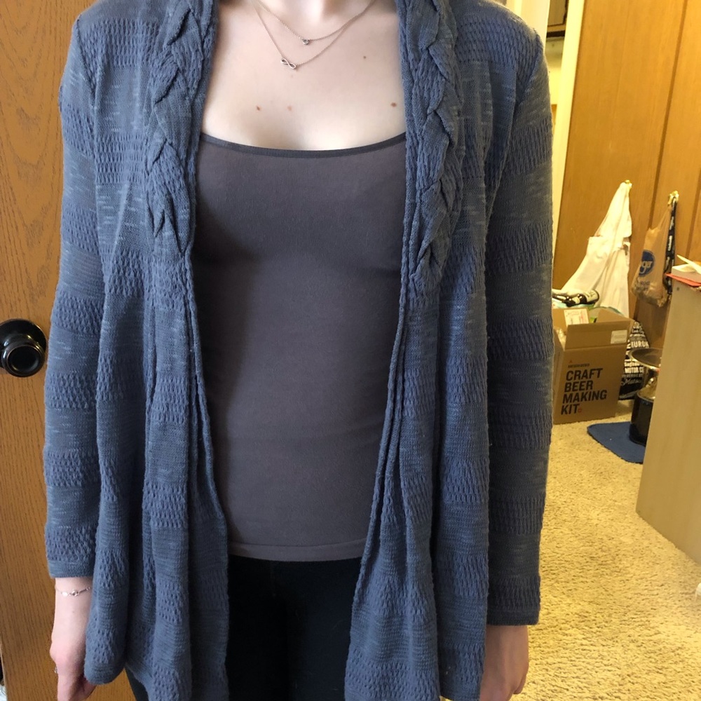 Light blue Anthropologie cardigan.